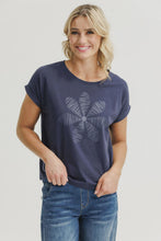 Load image into Gallery viewer, Jackie Tee - Navy Daisy Print