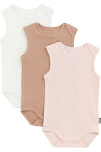Load image into Gallery viewer, Everyday Rib Singlet Bodysuit 3pk - Pink/Tan/Cream