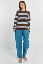 Load image into Gallery viewer, Natasha Knit Top - Chocolate/Blue/Pink Stripe