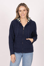 Load image into Gallery viewer, Zip Front Hoodie with Stripe Hood - Navy/Lemon