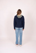 Load image into Gallery viewer, Zip Front Hoodie with Stripe Hood - Navy/Lemon