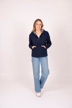 Load image into Gallery viewer, Zip Front Hoodie with Stripe Hood - Navy/Lemon