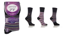 Load image into Gallery viewer, Gentle Grip 3Pk Womens Socks - Black/Stripes