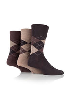 Load image into Gallery viewer, Gentle Grip 3pk Mens Socks - Brown Argyle