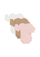 Load image into Gallery viewer, Everyday Rib L/S Bodysuit 3pk - Pink/Tan/Cream