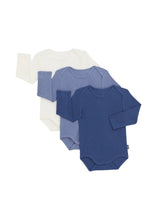 Load image into Gallery viewer, Everyday Rib L/S Bodysuit 3pk - Blue/Cream