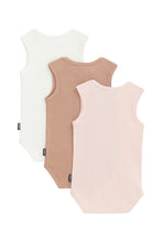 Load image into Gallery viewer, Everyday Rib Singlet Bodysuit 3pk - Pink/Tan/Cream
