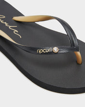 Load image into Gallery viewer, Script Wave Bloom Open Toe Jandal - Black/Gold