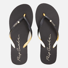 Load image into Gallery viewer, Script Wave Bloom Open Toe Jandal - Black/Gold