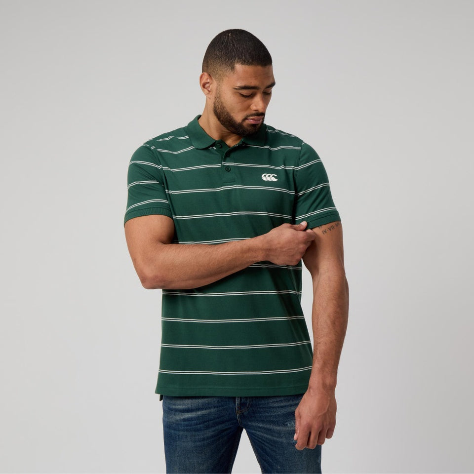 M Yarn Dye Stripe Polo - Forest