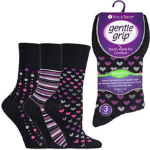 Load image into Gallery viewer, Gentle Grip 3Pk Womens Socks - Black/Stripes
