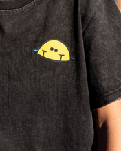 Load image into Gallery viewer, Black Wash Icon Smiley Tee
