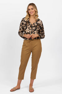 7/8 Length Elastic Waist Pant - Caramel