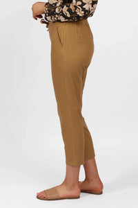 7/8 Length Elastic Waist Pant - Caramel