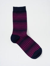 Load image into Gallery viewer, Stripe Merino Crew - Navy/Purple wine
