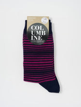 Load image into Gallery viewer, Stripe Merino Crew - Navy/Purple wine
