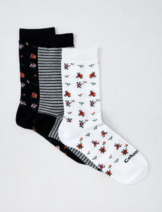 Flowers 3PK Crew - WHI/BLA