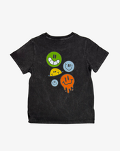 Load image into Gallery viewer, Black Wash Icon Smiley Tee
