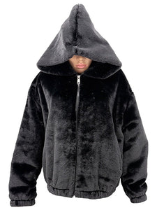 Faux Fur Bomber Jacket - Black