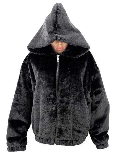 Faux Fur Bomber Jacket - Black