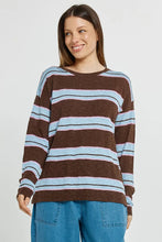 Load image into Gallery viewer, Natasha Knit Top - Chocolate/Blue/Pink Stripe
