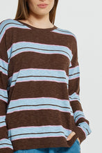 Load image into Gallery viewer, Natasha Knit Top - Chocolate/Blue/Pink Stripe
