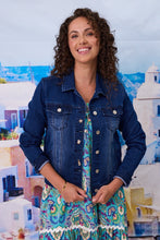 Load image into Gallery viewer, Stretch Denim Jacket With Brooch Detail
