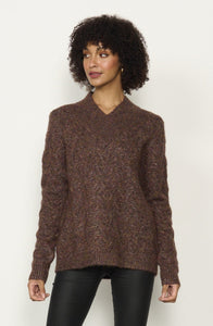 Textured Knit With Crossover Neck Jumper - Brown