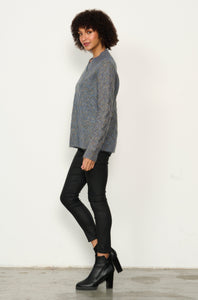 Textured Knit With Crossover Neck Jumper - Blue