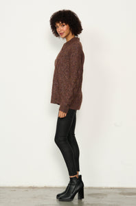 Textured Knit With Crossover Neck Jumper - Brown