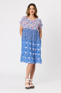 Linda Printed Tiered Dress - Blue