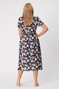 Tegan Shirred Waist Dress - Navy