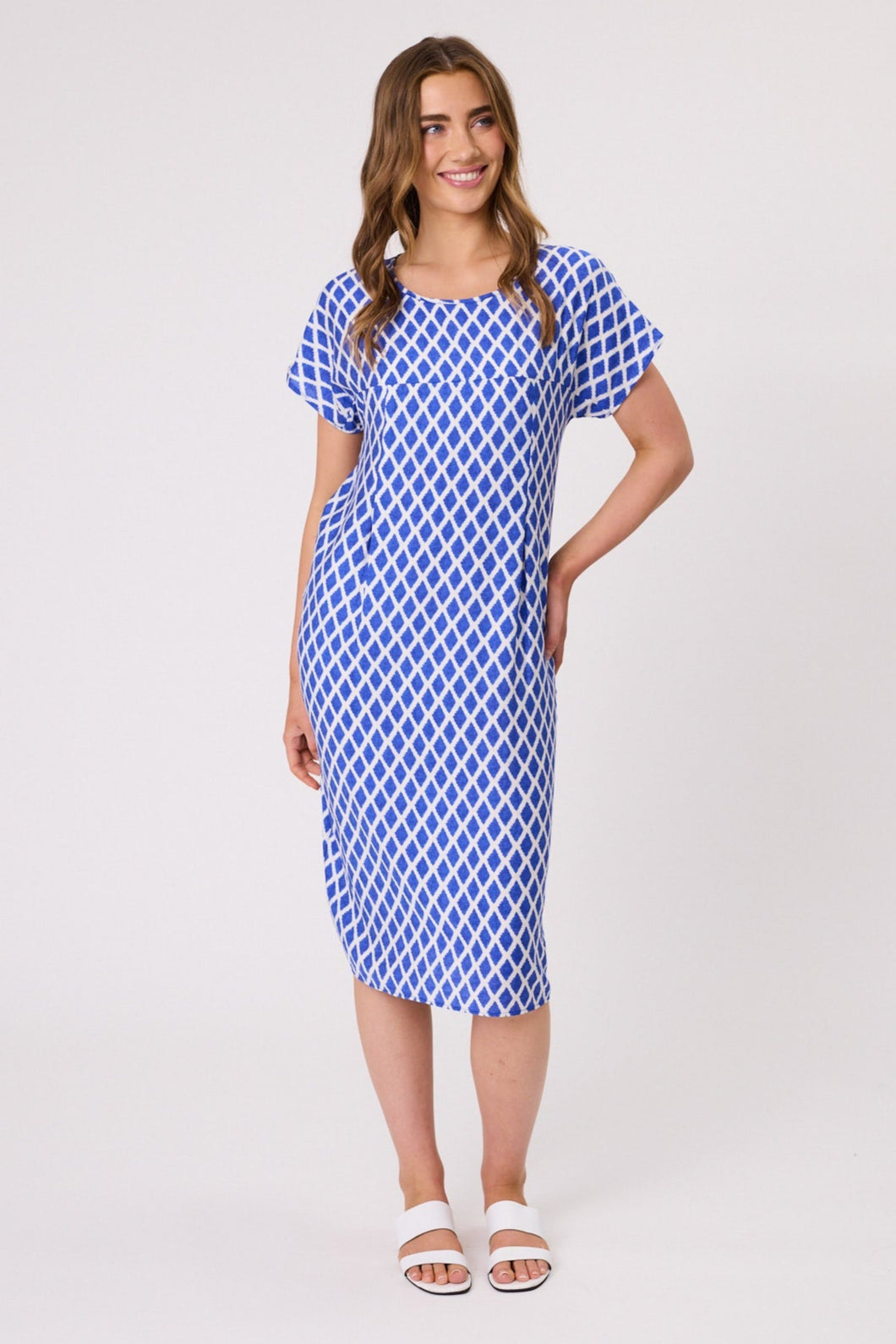 Ella Diamond Dress - Cobalt/White