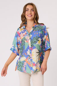 Sofia Printed Tie Side Shirt - Blue