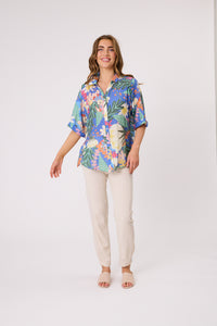 Sofia Printed Tie Side Shirt - Blue