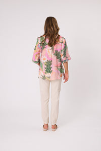 Sofia Printed Tie Side Shirt -Pink