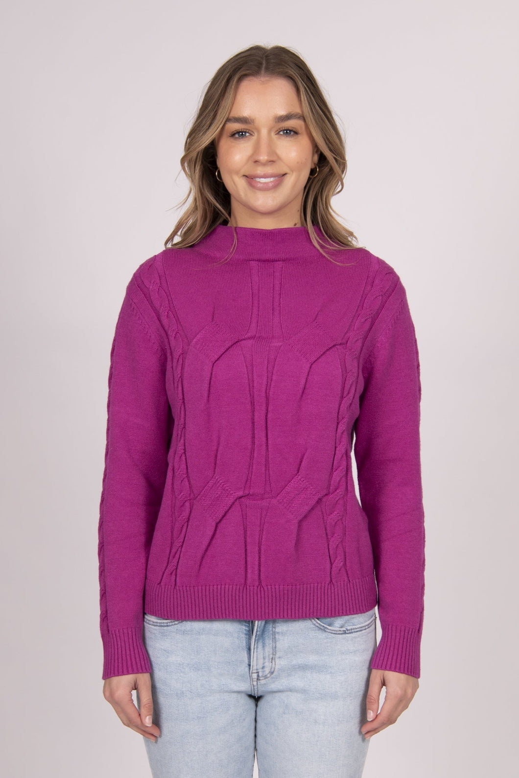 Funnel Neck Pullover with Cable Detail