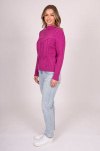 Funnel Neck Pullover with Cable Detail