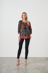 Tropical Print & Tie Neck Blouse