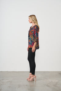 Tropical Print & Tie Neck Blouse