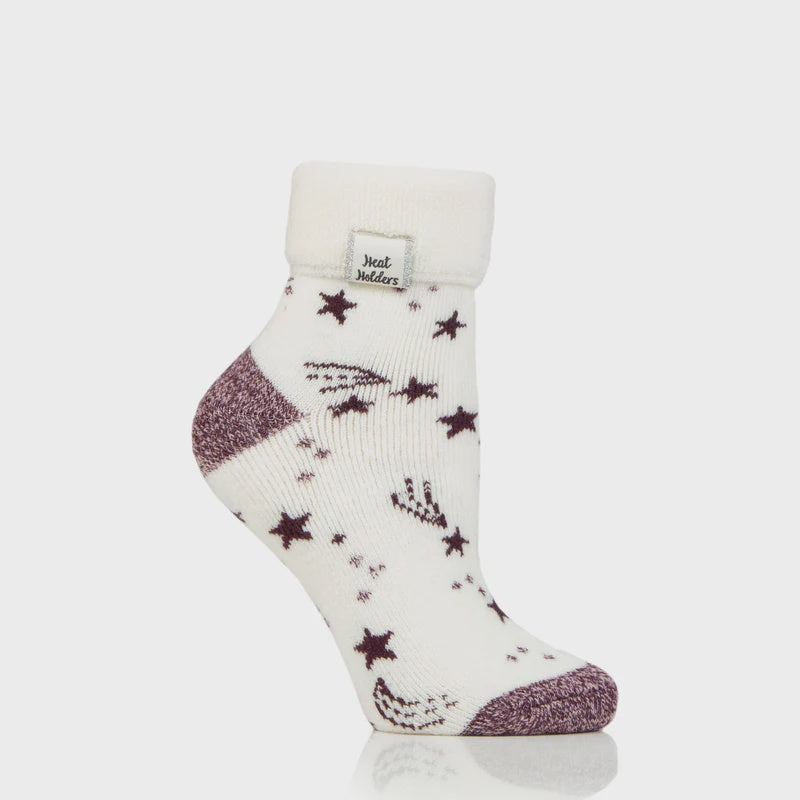Ladies Lite Orion Sleep Sock - Ivory/Cabernet Stars