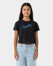 Load image into Gallery viewer, Winged Moon Strip Centre SS Crop Tee
