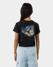 Load image into Gallery viewer, Winged Moon Strip Centre SS Crop Tee
