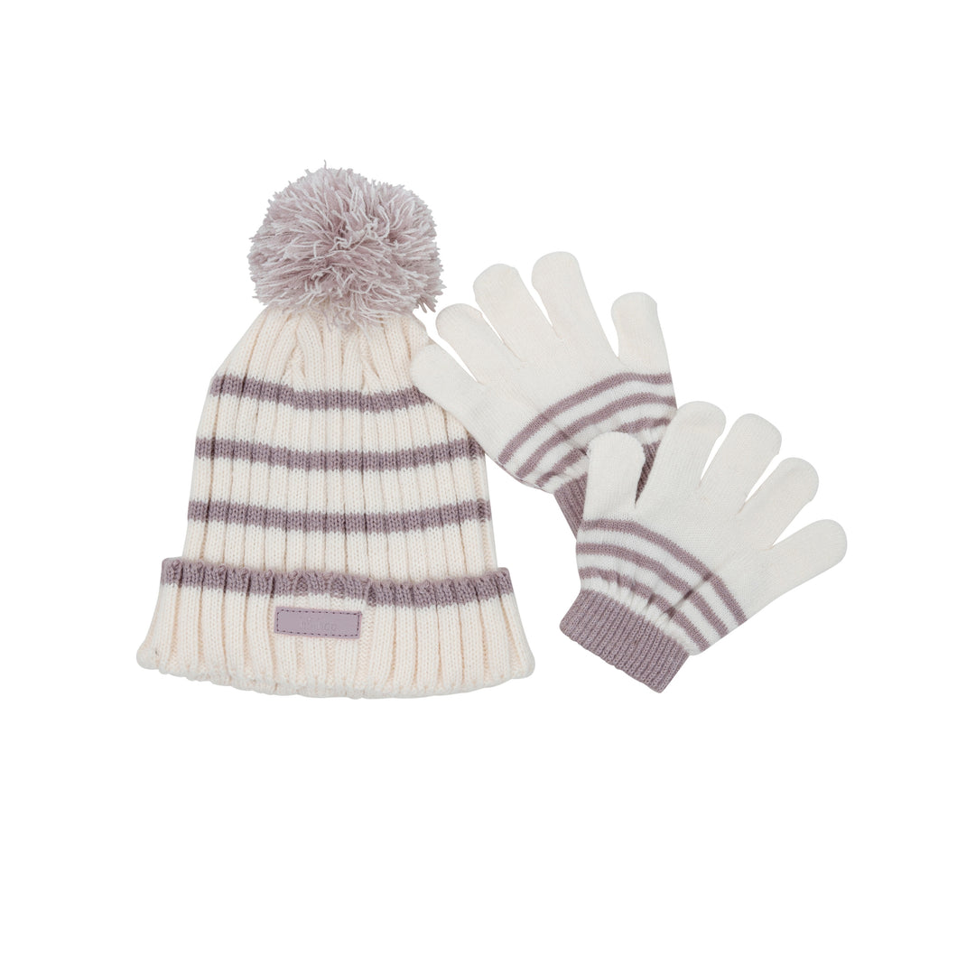 Stripe Beanie Glove Set - Oat/Lilac