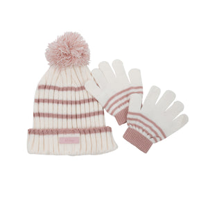 Stripe Beanie Glove Set - Oat/Pink