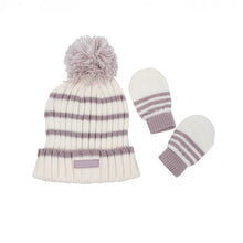 Load image into Gallery viewer, Stripe Beanie Glove Set - Oat/Lilac
