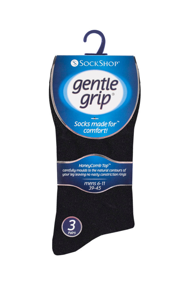 Gentle Grip 3pk - Plain Black Mens Sock