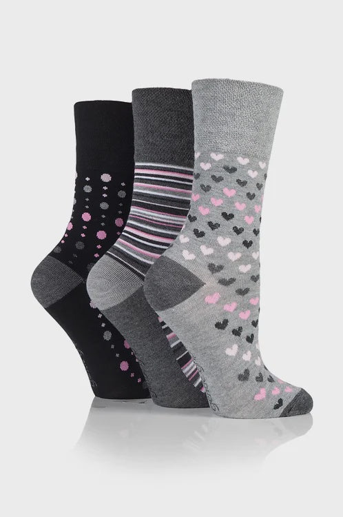 Gentle Grip 3pk Bamboo Womens Socks - Grey
