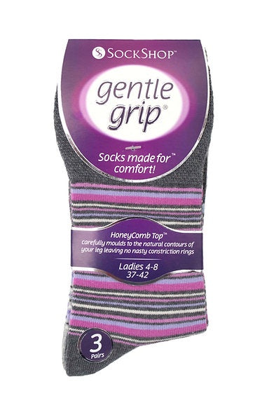 Gentle Grip 3pk Womens Socks - Penny Stripe