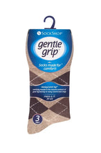 Load image into Gallery viewer, Gentle Grip 3pk - Brown Argyle Mens Sock
